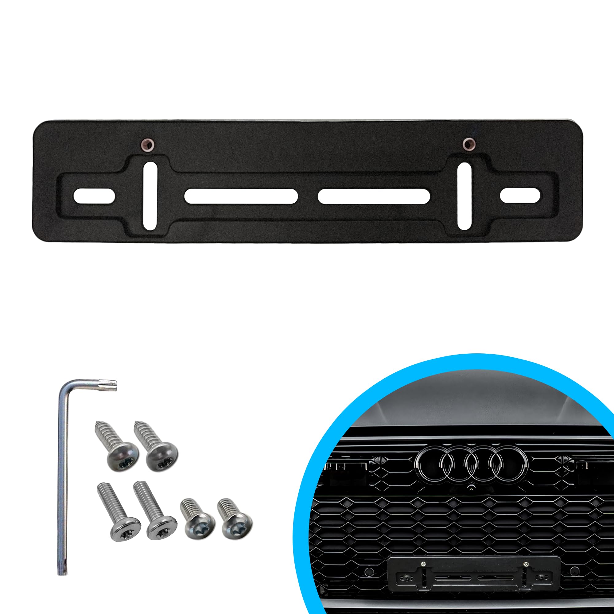 TN TrunkNets Inc Front Bumper License Plate Mounting Bracket for Audi + Screws & Wrench Kit