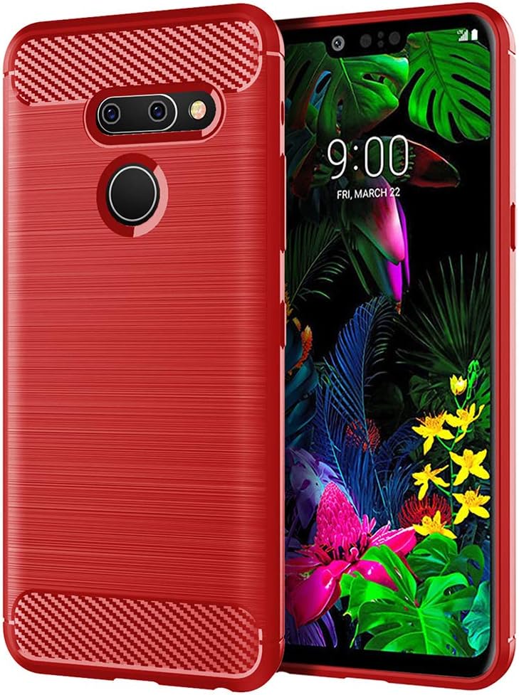 LG G8 ThinQ Case,LG G8 Case, SunRemex Carbon Fiber Shock Resistant Brushed Texture with Anti-Fingerprint and Anti-Slip Design Phone Protective Cover Case for LG G8 ThinQ (Red)