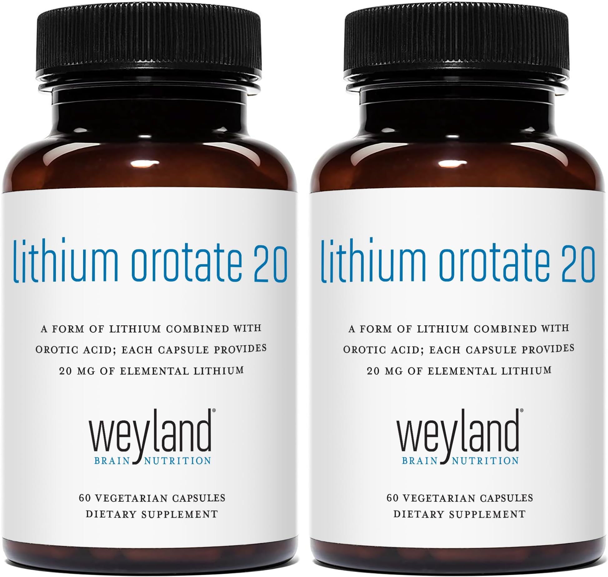 Lithium Orotate - 20mg of Elemental Lithium, 60 Vegetarian Capsules (120 Count (Pack of 2))