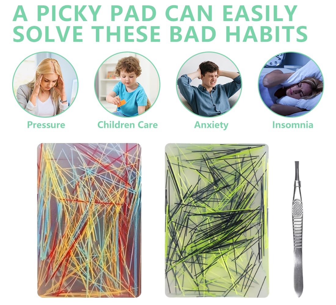 Lot de 2 tampons en silicone avec pince à épiler - Réutilisables - Soulage l'anxiété et le stress - Pour adultes et adolescents - Trichotillomanie