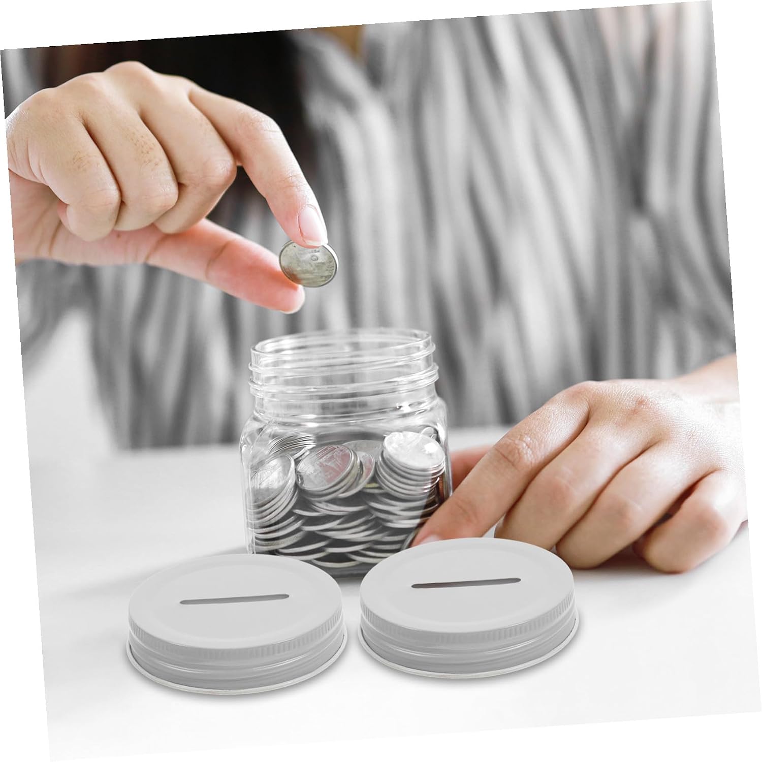 20Pcs Tinplate Jar Coin Slot Lids for Wide Mouth Jars Metal Piggy Bank Caps Assorted Colors for Diy Projects and Daily Use