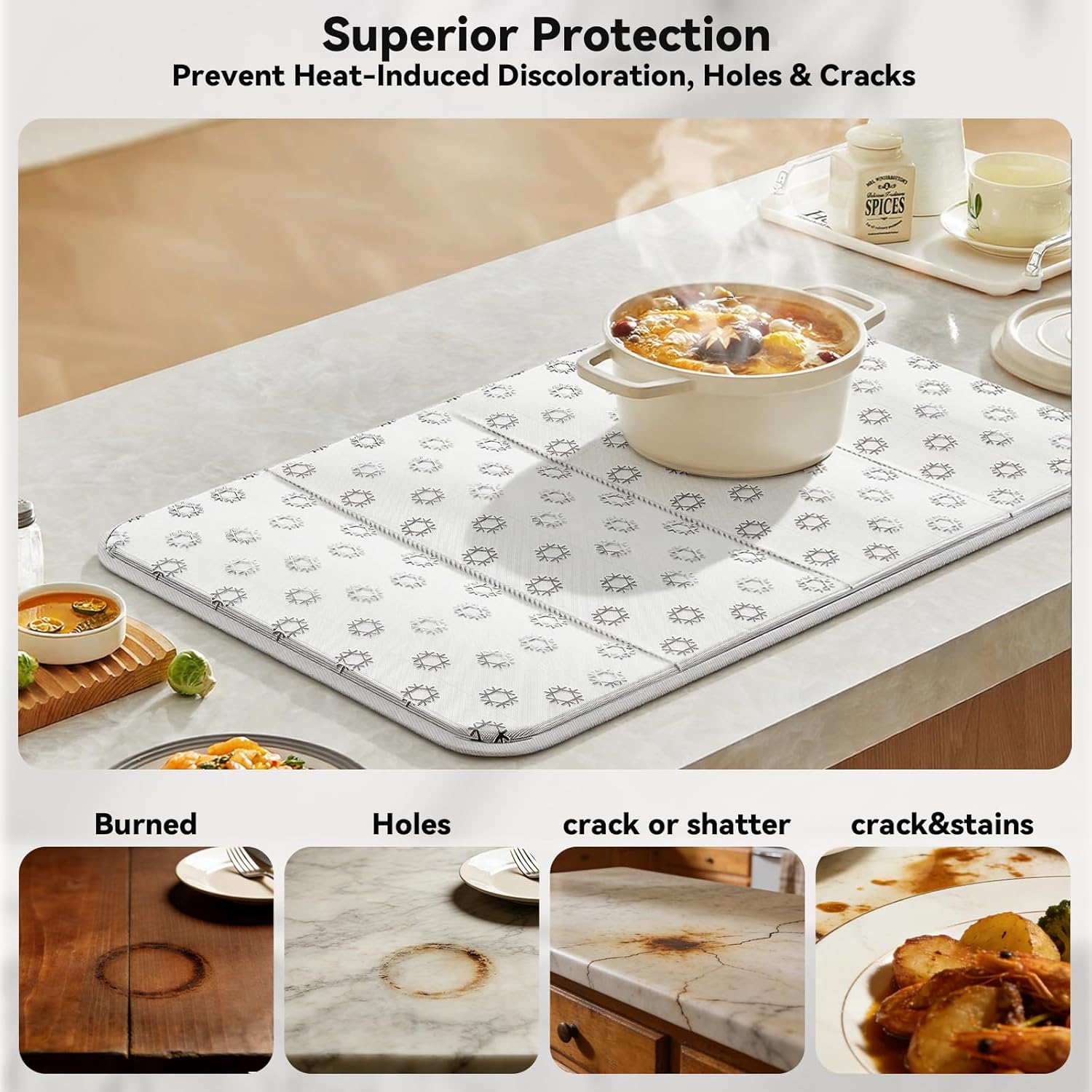 Heat Resistant Insulated Mat for Food Warming Mats, Double-Sided Aluminum Foil Table Protector, Triple-Layer Heat Insulation, Waterproof & Oil-Proof, Foldable Countertop Mat, 35.4×15.7 in