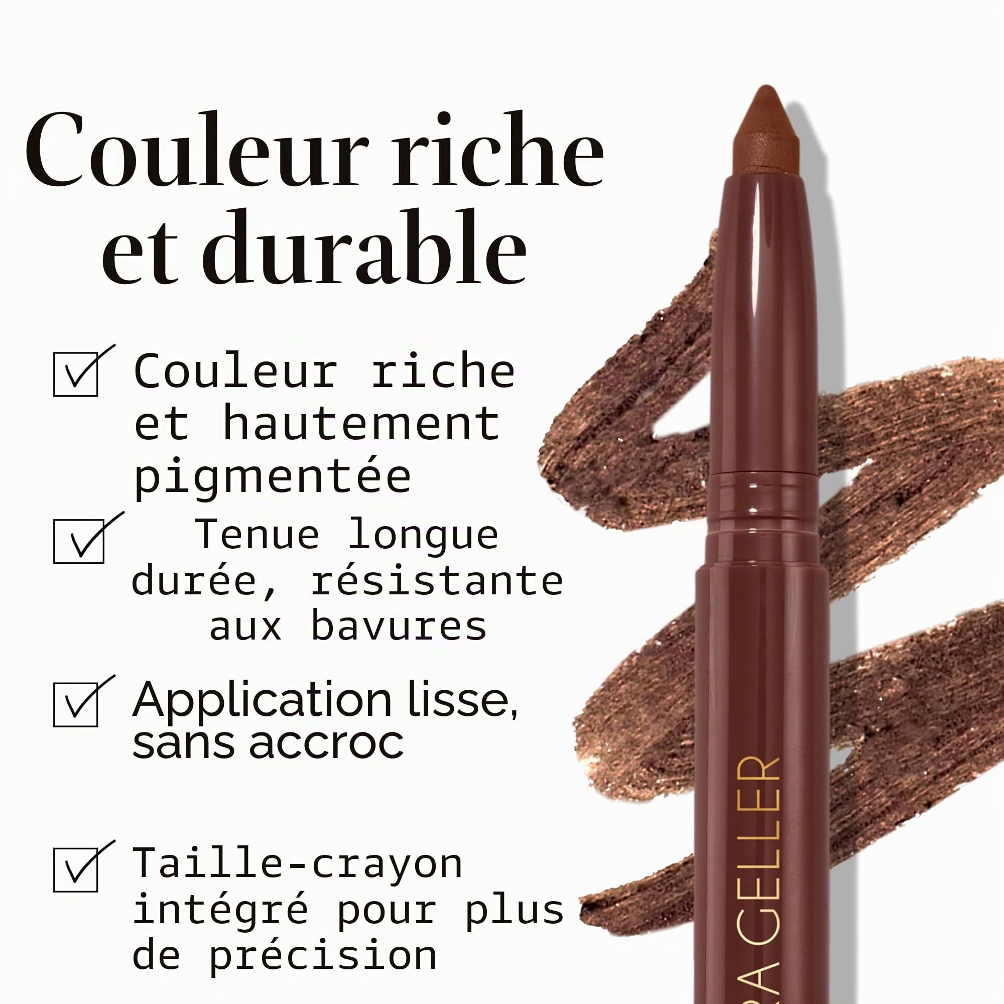 LAURA GELLER NEW YORK Matita Occhi Lunga Tenuta Kohl Kajal (Dark Brown Kohl) – Matita per Occhi Idratante e Intensa con Temperino Integrato, Scorrevole e Precisa per uno Sguardo Definito