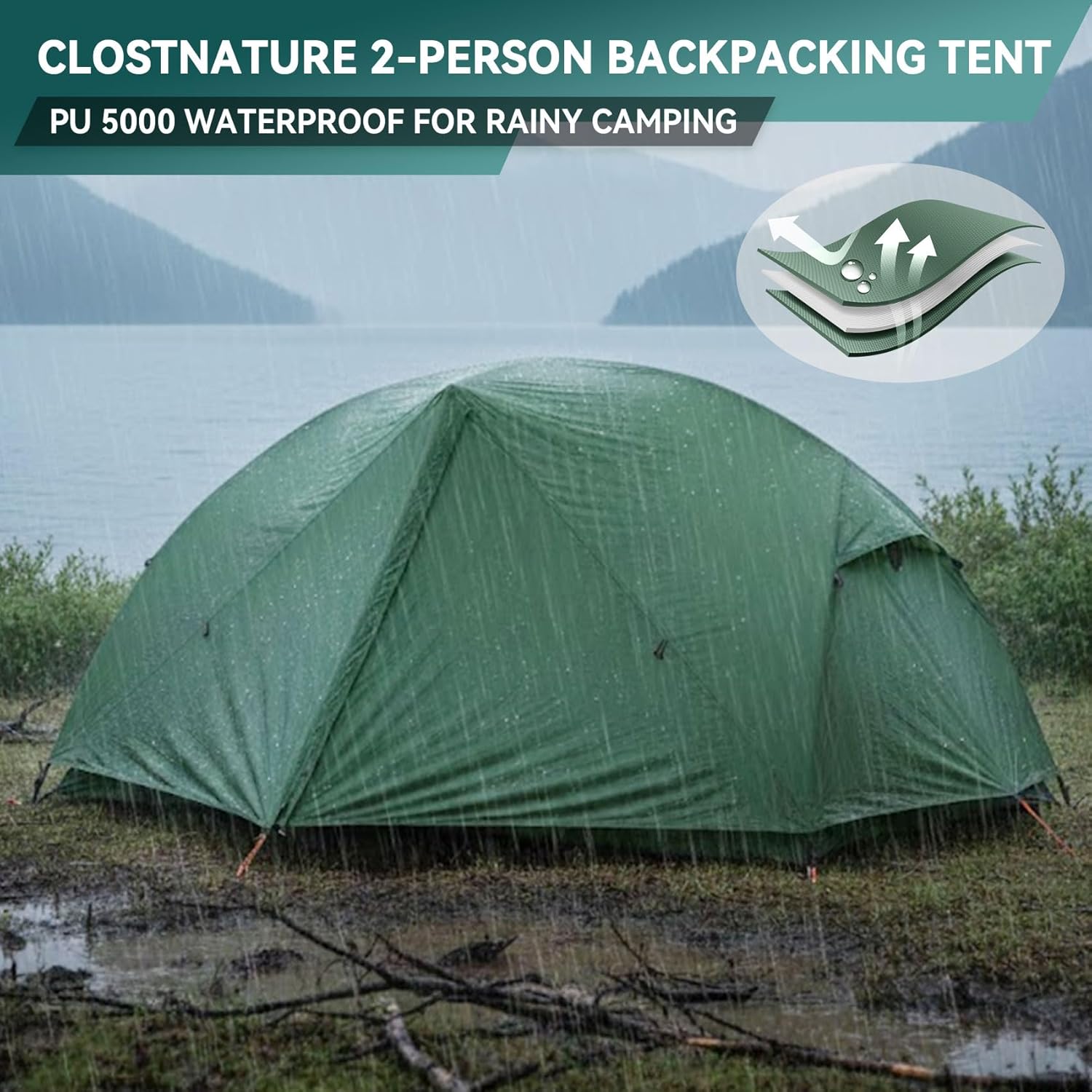 Clostnature 1/2 Person Backpacking Tent - Lightweight Two Person Tent for Backpacking, Easy Set Up Waterproof Camping Tent for Adults, Kids, Scouts, Large Size Outdoor, Hiking, Mountaineering Gear