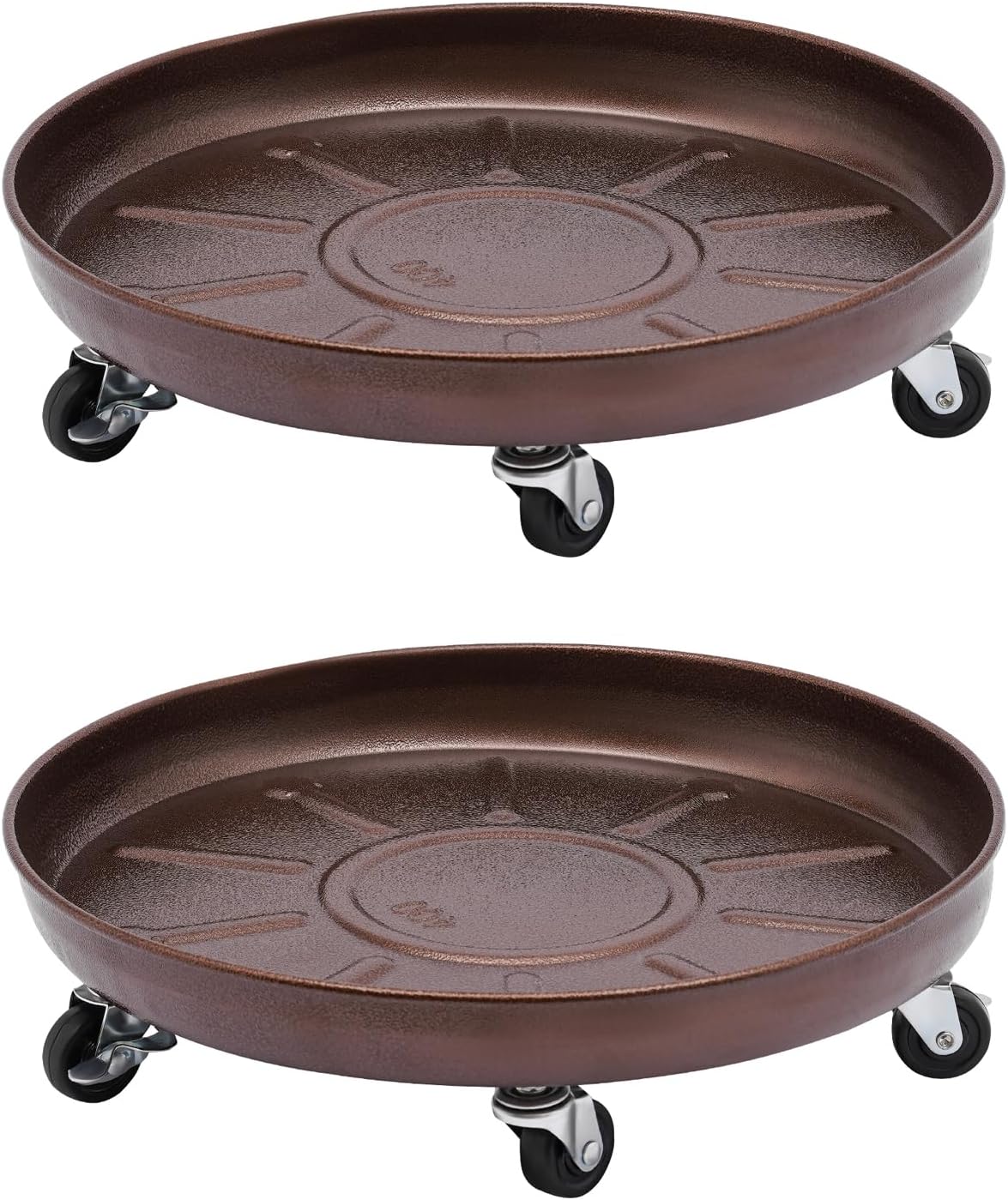 DYNAMI 2 Pack 16 inch Plant Caddy with Easy Moving Caster Wheels,Round Movable Planter Dolly Trolley Tray,Rolling Plant Stand Pot Saucer w/Brakes,for Indoor Outdoor Round Flower Pot (Bronze)