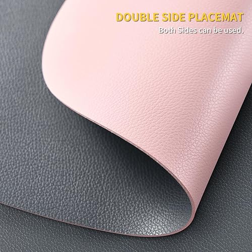 Miniatura 2 de Juego de 4 manteles individuales y posavasos de piel sintética, manteles individuales redondos de doble cara para cocina, comedor, mesa de patio,