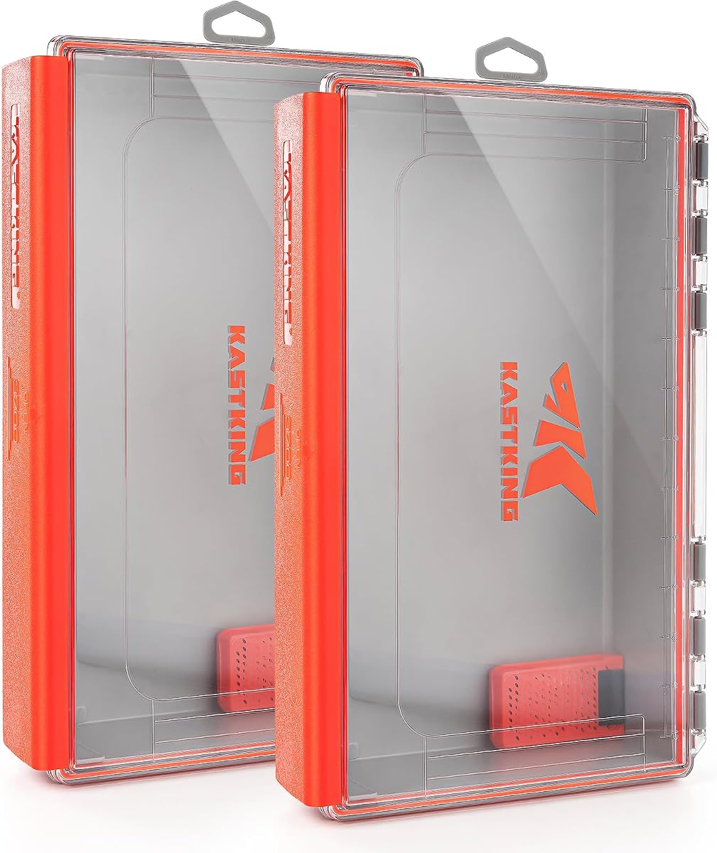 Caja de aparejos impermeable KastKing HyperSeal, 3700 bandejas de aparejos profundas | Organizador de caja de aparejos de pesca con pegatinas exteriores, almacenamiento de equipos y accesorios de pesca, 2 paquetes sin compartimento