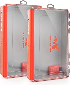 KastKing HyperSeal Waterproof Tackle Box, 3700 Deep Tackle Trays, Fishing Tackle Box Organizer With Exterior Stickers, Fishing Gear & Fishing Accessories Storage, 2 Packs No Compartment