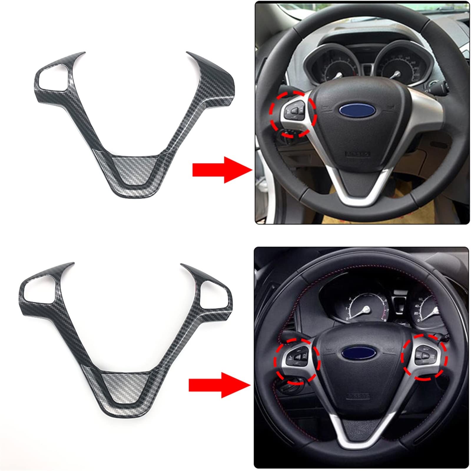 DEMUR Adesivi Cromati Per Volante ABS - Compatibili Con Ford Fiesta MK7, Ecosport, B-MAX (2009-2018)