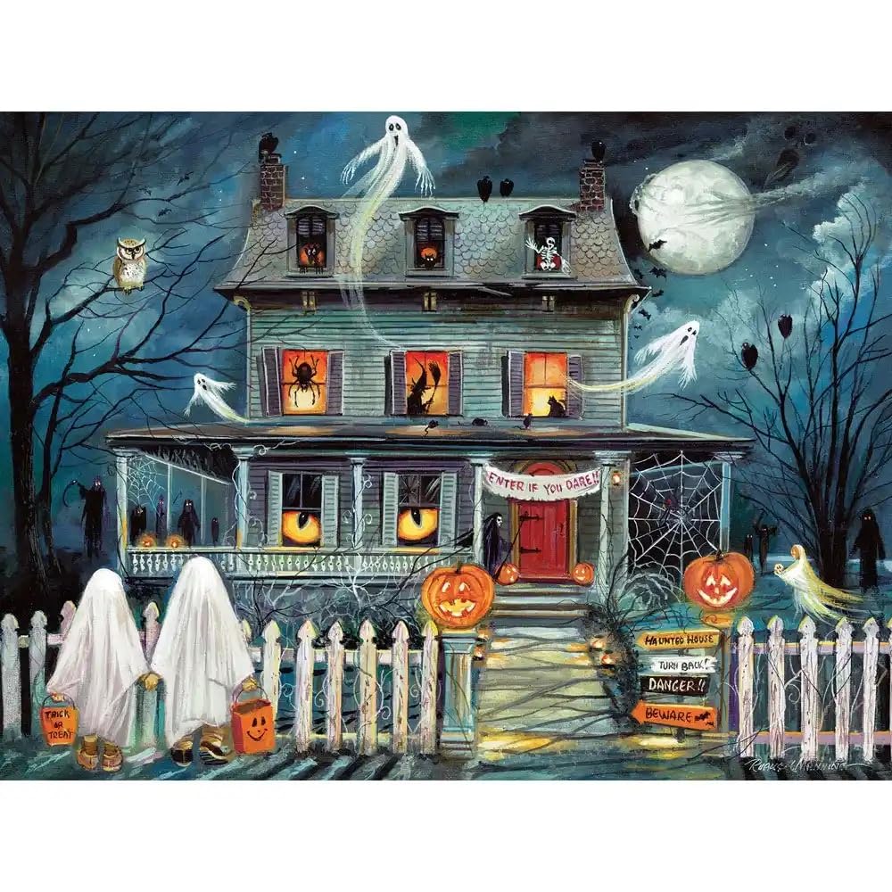 Bits and Pieces – 1000 Piece Jigsaw Puzzle for Adults – Enter If You Dare’ - Haunted House Halloween Jigsaw Puzzle by Artist Ruane Manning, Completed Puzzle Size: 20" x 27"