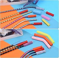 Vista 4 de uxcell 8 puntas de popote de silicona, punta de codos de paja de silicona, fundas de paja de metal suaves y reutilizables para popotes de acero