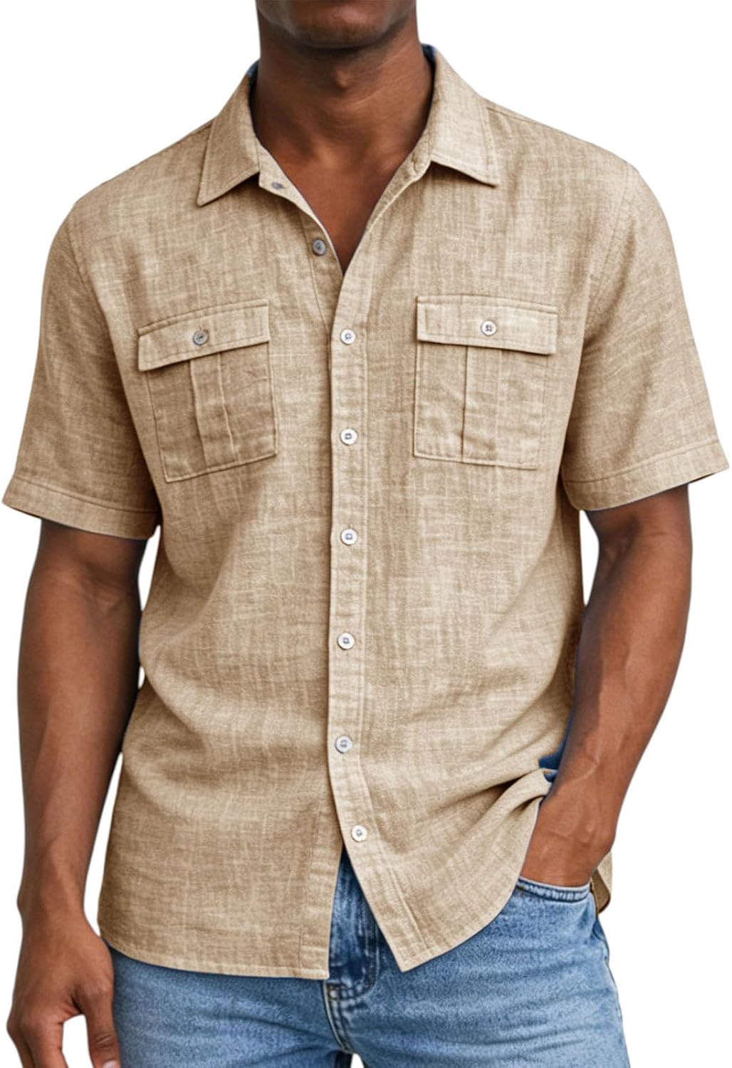 RTRDE Men's Button Down Shirts Short Sleeve Summer Beach Vacation Shirts with Pockets, S-3XL