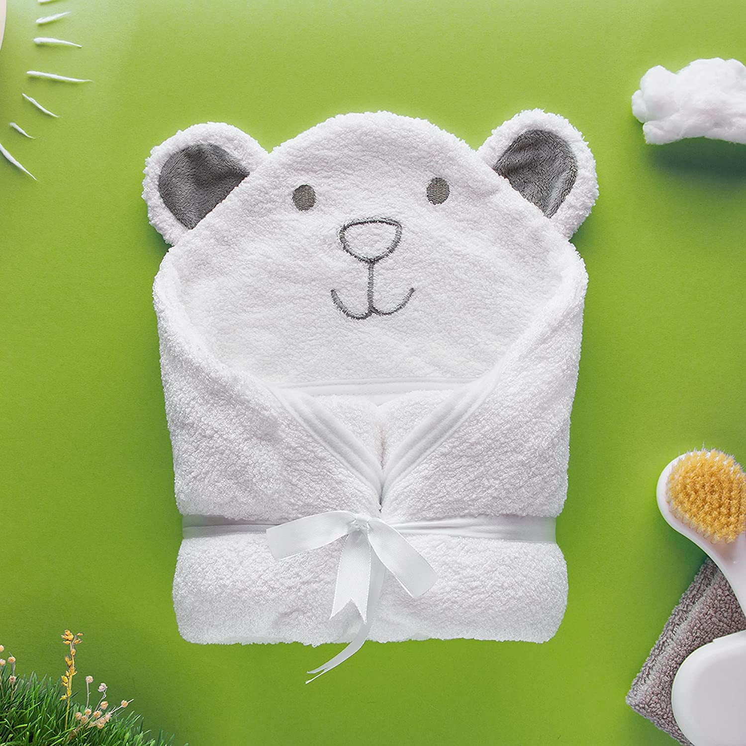 Baby Handtuch mit Kapuze, 100% Bambus, sehr saugfähig, natürlicher UV-Schutz, Bambus-Waschlappen