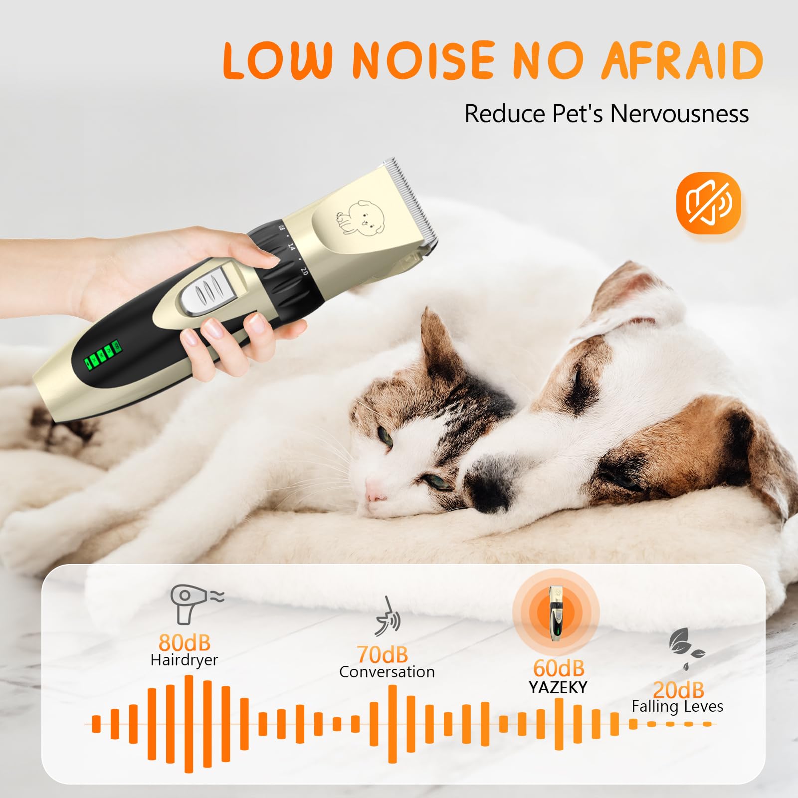 YAZEKY Maquina Cortar Pelo Perros, Bajo Nivel de Ruido Cortapelos Profesional para Perros, Cortapelos para Mascotas Impermeable Todo el Cuerpo Lavable Inalámbrico Recargable