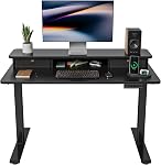 FEZIBO Bureau électrique avec tiroirs doubles, 55 x 24 de pouce Bureau de siège réglable en hauteur avec support de moniteur, 4 Memory Prset Ergonomic Stand Up Desk (Maple)