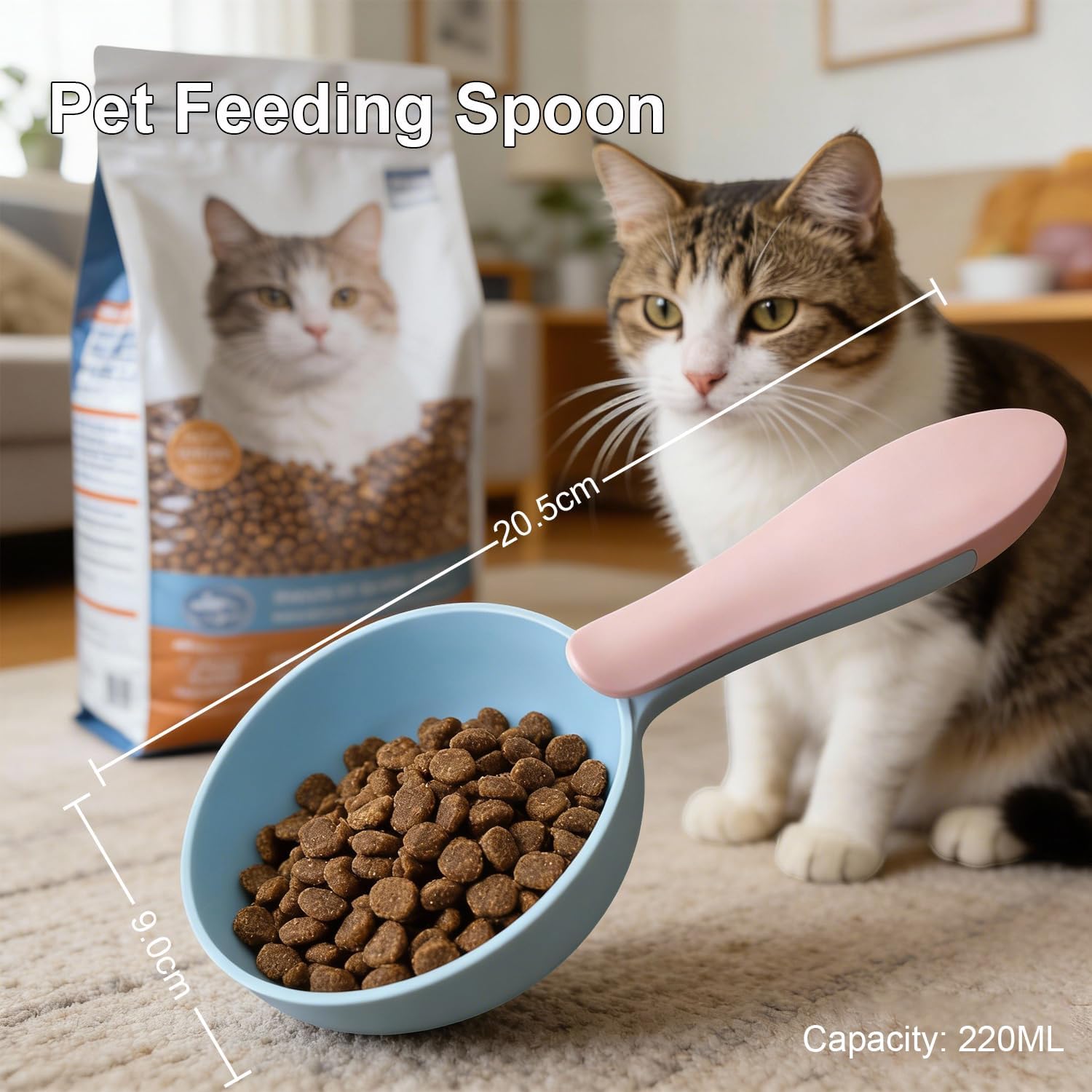 LOVE MEI Cat Food Can Covers with Spoon and Opener, 6 Pieces Silicone Pet Food Can Lids Set, Includes Stainless Steel Wet Food Spoon and Cat Bar Squeezer for Cats and Dogs (Blue)