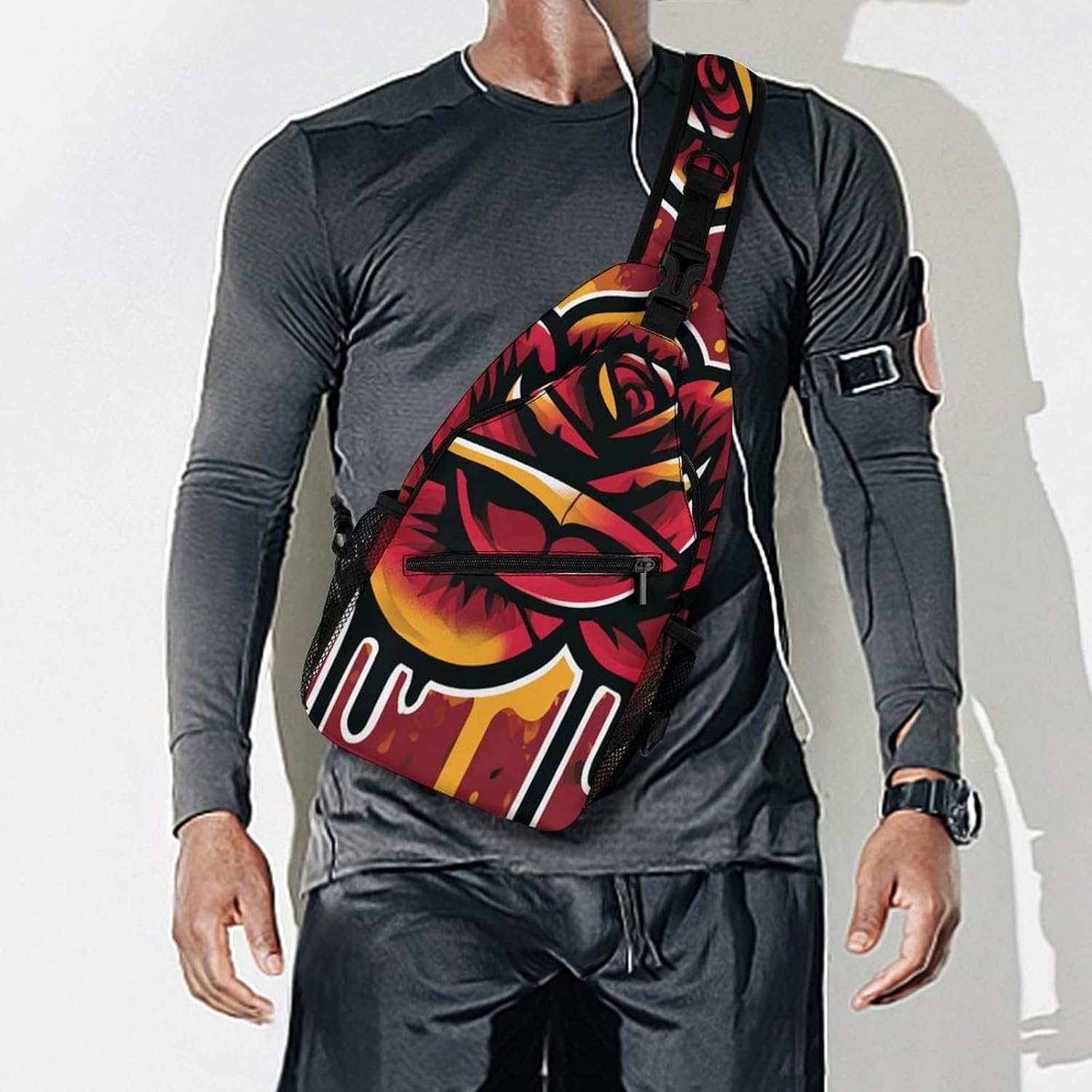 Dagger And Rose Sling Crossbody Bag Lightweight Chest Shoulder Backpack for Outdoor Sports