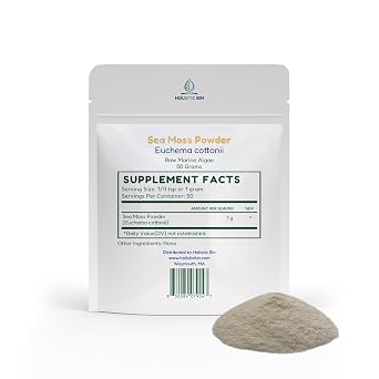 Holistic Bin Sea Moss Powder (Eucheuma Cottonii) | Raw Marine Algae | Kappaphycus Alvarezii | Plant-Based Ocean Superfood | Single Ingredient | 100% Vegan, Gluten-Free & Non-GMO | 50g (50 Servings)