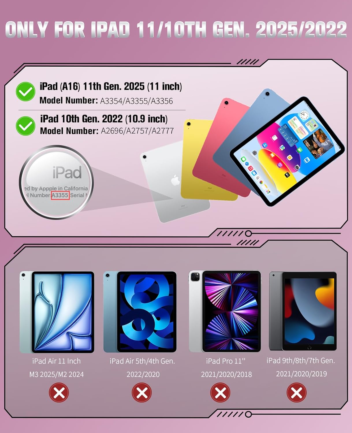 MoKo for iPad (A16) 11th/10th Generation Case 2025/2022, Heavy Duty Shockproof Dual Layer Full Body Protective Cover, Built-in Screen Protector and Kickstand for iPad 11/10.9 Inch, Flowers Pink - Image 2