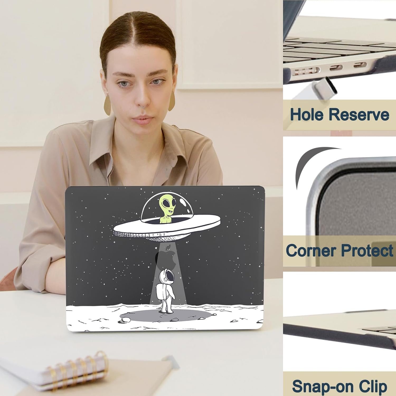 Compatible with New MacBook Air 13 inch Case 2025 2024 2022 M4 A3240 M3 A3113 M2 A2681,Plastic Laptop Case Hard Shell & Keyboard Cover for MacBook Air 13.6",Astronaut Alien