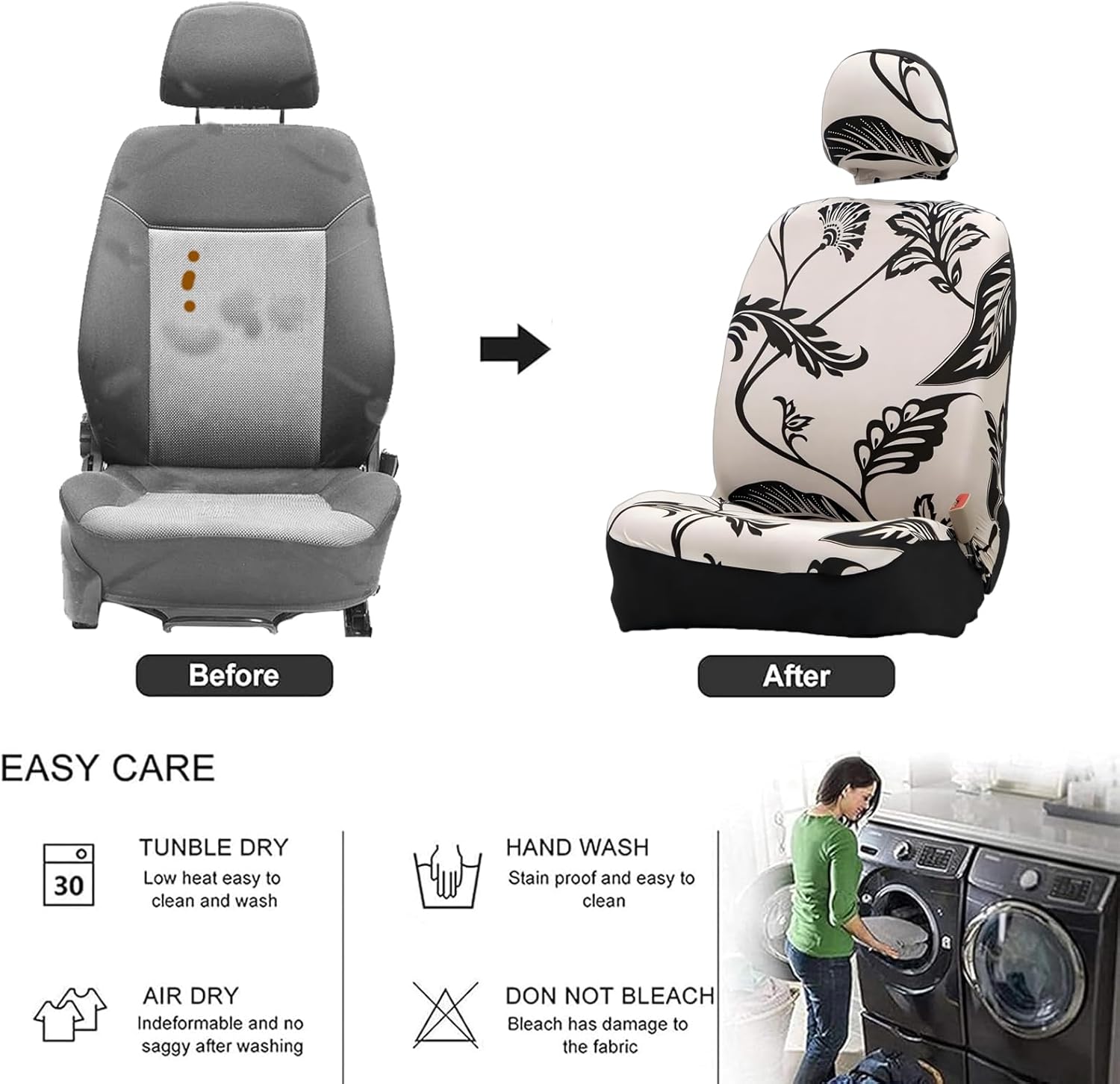 Car Seat Covers Front Seats Only, Car Seat Protector with Separate Headrest Cover Full Cover Universal Fit Most Car,Auto Trucks Van SUV,2 Packs (Printing-A)