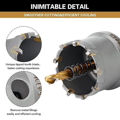 Miniatura 9 de dashap Juego de 20 piezas de sierra perforadora de carburo TCT con 4 brocas, juego de sierra perforadora para metal, sierra de corte de dientes con