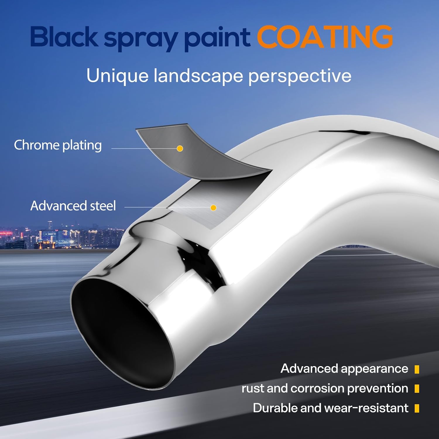 Exhaust Tip,Universal Exhaust Elbow Pipe 5” Inlet 8" Outlet with Steel Clamp - Chrome/Black Finish for Cars & Trucks