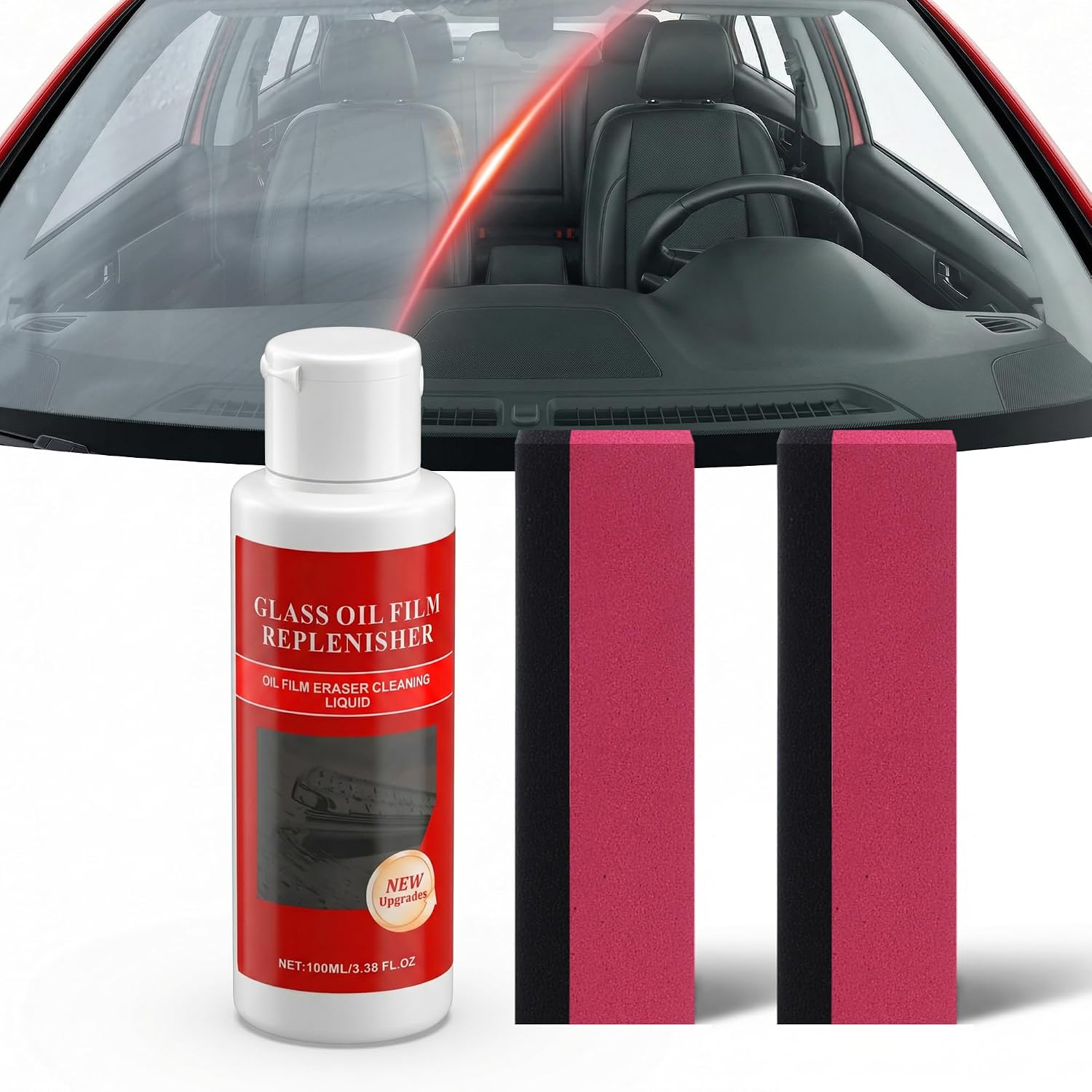 Automotive Oil Film Cleaning Brush,Reusable Car Clear Vision Glass Cleaner for Car Window,Upgraded Anti-Rain & Anti-Fog Windshield Glass Oil Film Remover,Glass Cleaning Board Improves Visibility,2Pack