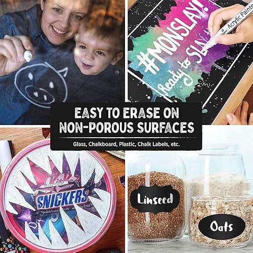 Miniatura 6 de Rotuladores de pintura blanco y negro, 6 unidades, marcador permanente acrílico blanco de 0.028 in, bolígrafos blancos para pintura de roca, piedra,