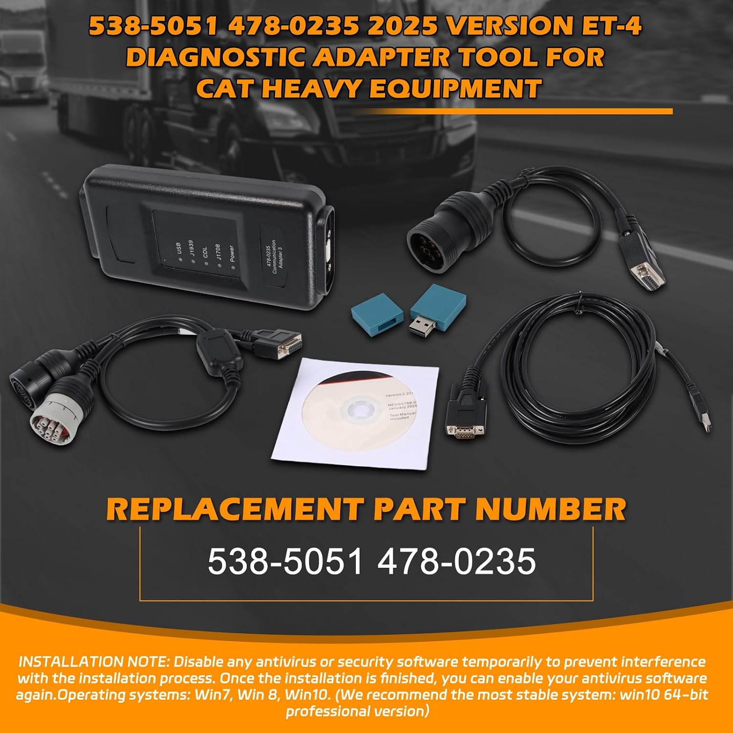 ET-4 Diagnostic Adapter Tool 2025 Version 478-0235 538-5051 ET4 IV Communication Adapter Tool Compatible with Caterpillar CAT Heavy Equipment with 6&9&14 Pins Cable