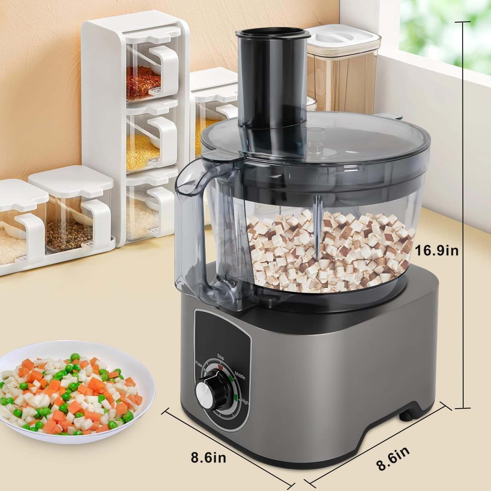 Cortador y Picador de Verduras, Máquina Eléctrica de Procesamiento de Verduras y Frutas con 2 Velocidades Ajustables, Cuchilla de Rejilla Extraíble, Bol de Trabajo de 1.32 GAL (5L) (Red)