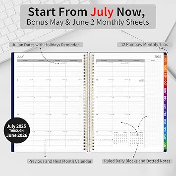 2025-2026 Planner 25-26 Quarterly Week & Monthly - July 2025-June 2026 A4 Weekly Planner with Colorful Tabs Hardcover Memo Pages Pocket Spiral Bound 8.5x11