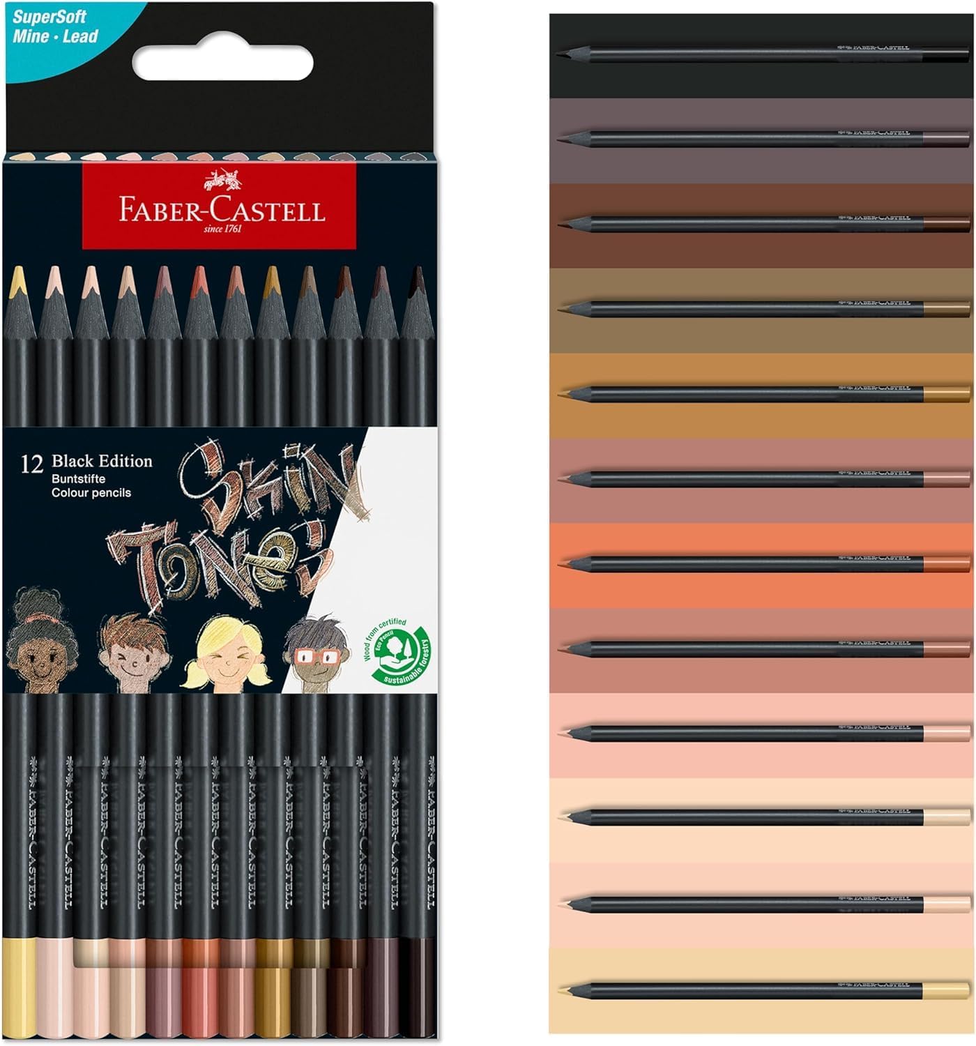 Colour Pencils Black Edition - Skin Tones x 12