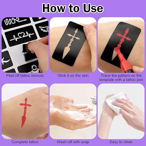 Ponhey Temporary Tattoo Markers for Skin, 36 Body Markers+67 Large Tattoo Stencils,Dual-End Tattoo Pens,Fine Lines with Cosmetic-Grade,Flexible, Skin-Safe Face Paint Kit for Kids Teenage Adults(Muticolor 12 Body Markers)