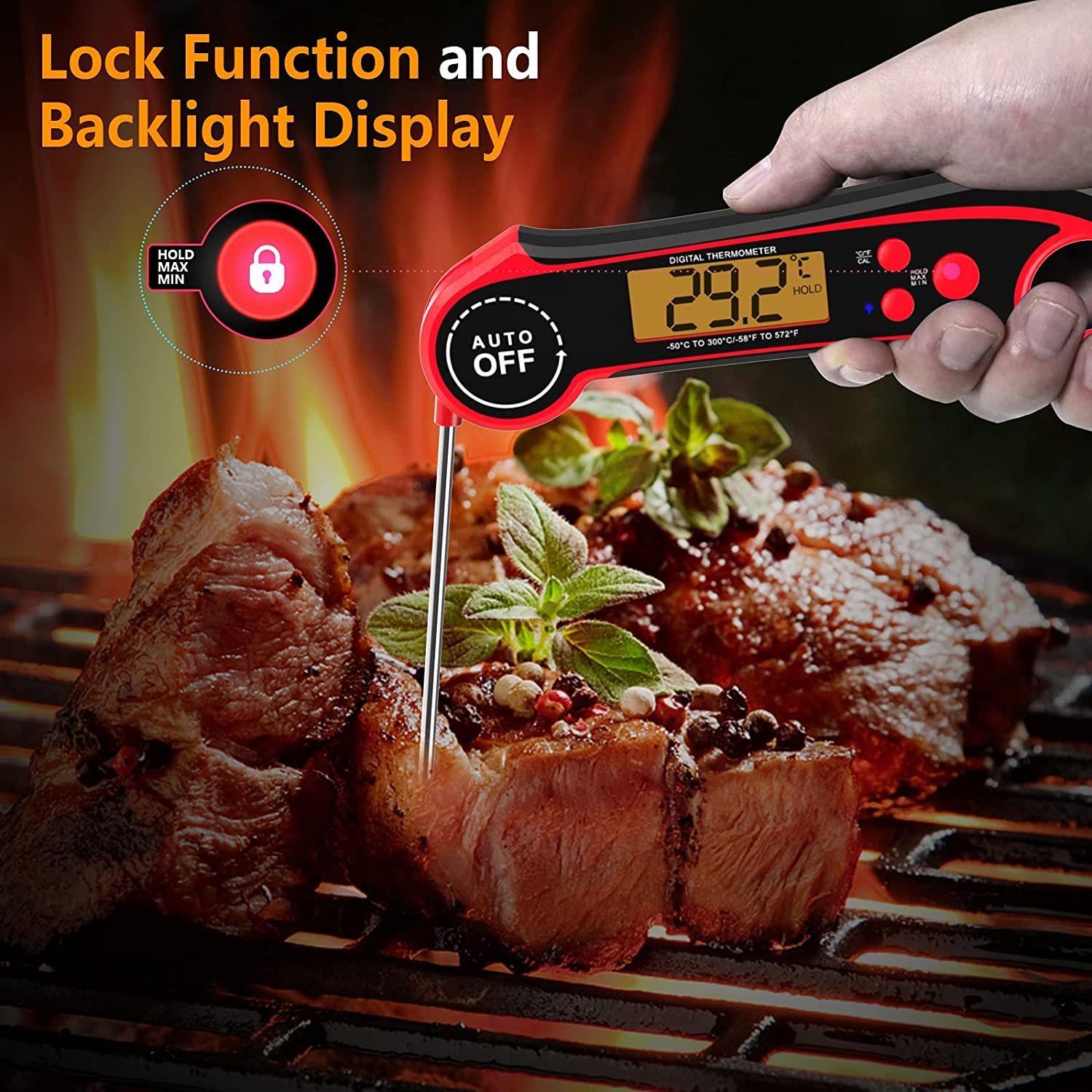 review Digital Meat Thermometer, Waterproof Meat Thermometers for Cooking Grilling - Duoai Instant Read Food Thermometer for Meat, Deep Frying, Baking, Outdoor & BBQ