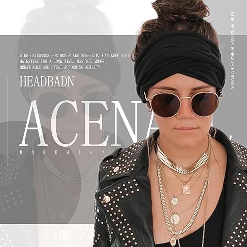 Miniatura 3 de Acenail Diademas anchas para mujer, diadema de turbante anudada, elásticas, antideslizantes, bandas para la cabeza, bandas deportivas para yoga,