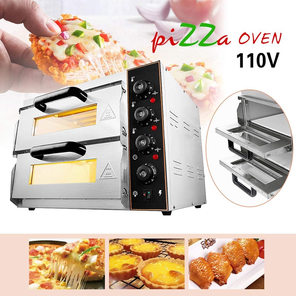 ZXMOTO Commercial Pizza Oven 110V 3000W Double Deck Countertop Electric Pizza Oven Stainless Steel Pizza Baker Toaster Oven for Restaurant Home Pizza Pretzels Baked Roast