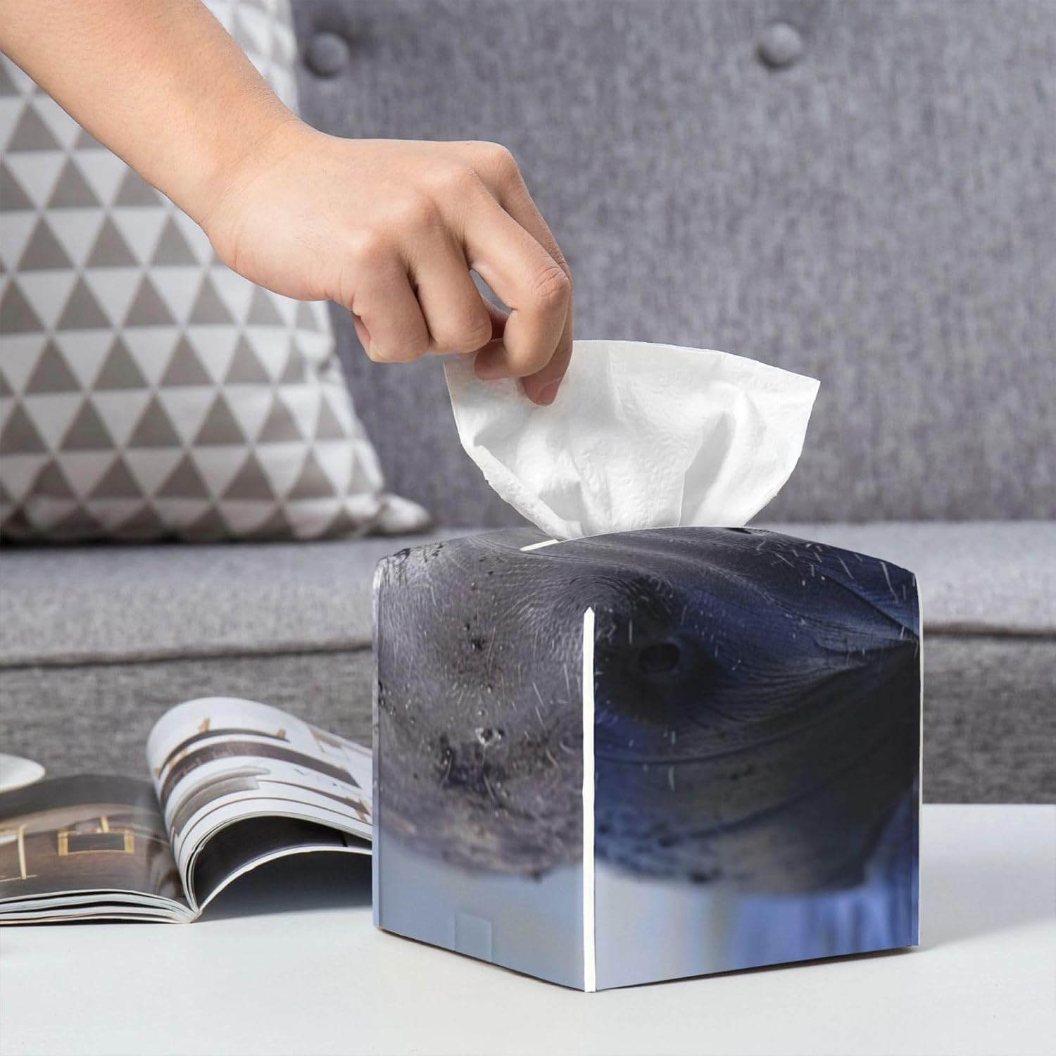 Manatee Animals -Tissue Box Cover PU Leather Tissue Holder Square Facial Tissue Case Facial Paper Organizer Dispenser for Bathroom, Vanity Countertop, Tabletop, Car image 5