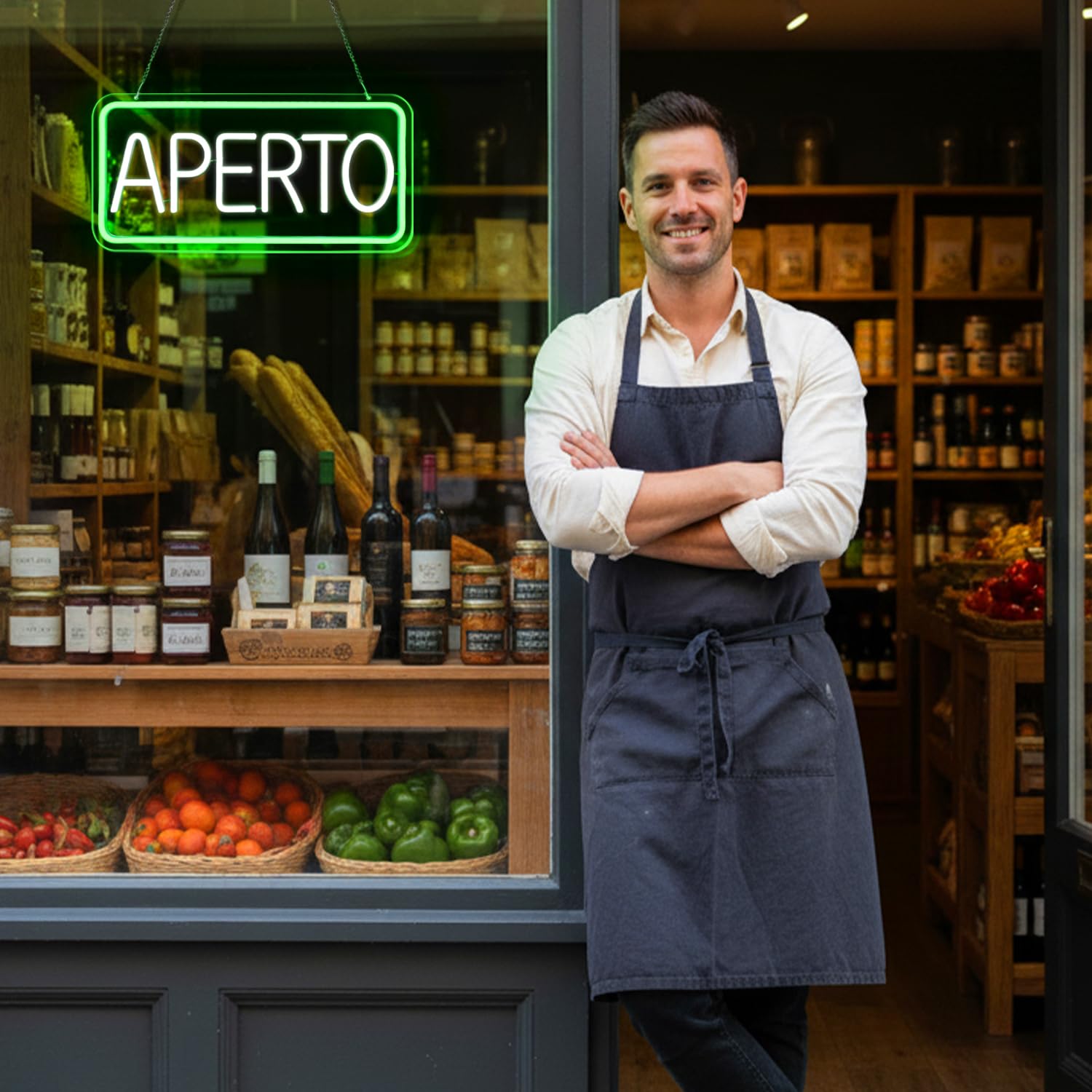 Insegne luminose APERTO, USB Insegna al Neon Aperta per Negozio, Luce al neon a LED verde bianco per Bar, Ristoranti, Supermercato, Caffetteria, Cartello aperto appendere alla porta/finestra