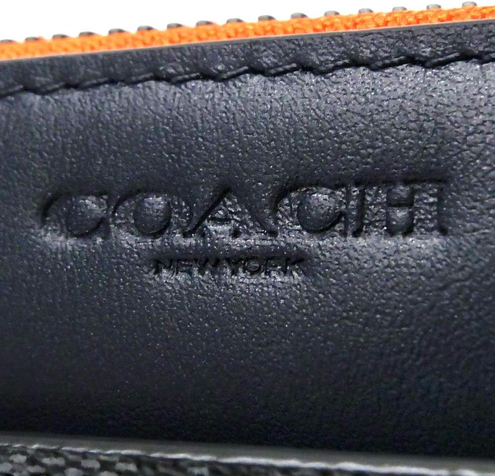 送料無料 一部地域を除く Coach コーチ ネイビーファスナーオレンジ ブラック シグネチャー 長財布 長財布 Williamsav Com