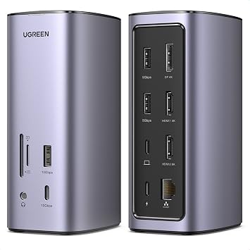 UGREEN Docking Station Triple Display, 12-in-1 USB C MacBook Docking Station with 2 HDMI DP 8K, 10 Gbps USB C and USB-A Data, 100W PD Charging, Ethernet, Audio, SD TF Card Reader for Mac OS, Windows