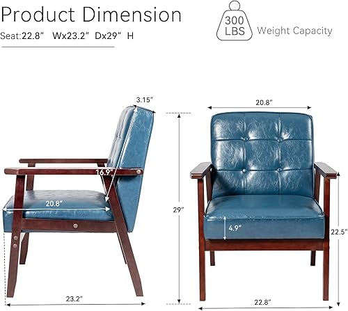 Miniatura 2 de Okeysen Juego de 2 sillas decorativas, sillón retro de tela moderna de mediados de siglo para sala de estar, sofá individual de madera maciza con