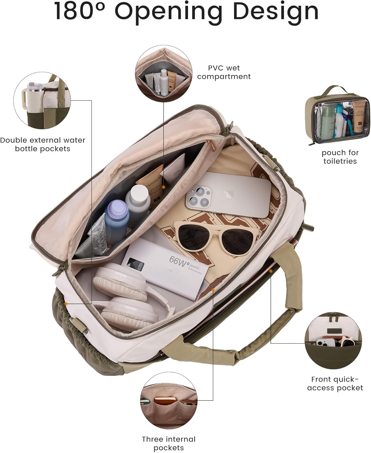 LOVEVOOK Small Gym Bag for Women & Men with Wet Pocket,26L Cute Waterproof Womens Gym Bag Travel Duffel Bags Workout Bag,Convertible Carry on Bag Overnight Bags Personal Item Travel Bag (Been Green,L) - Image 3