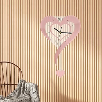 Heart Shaped Wall Clock Acrylic Decorative Multifunctional Wall Clock Gift Home Decoration for Kitchen, Pink