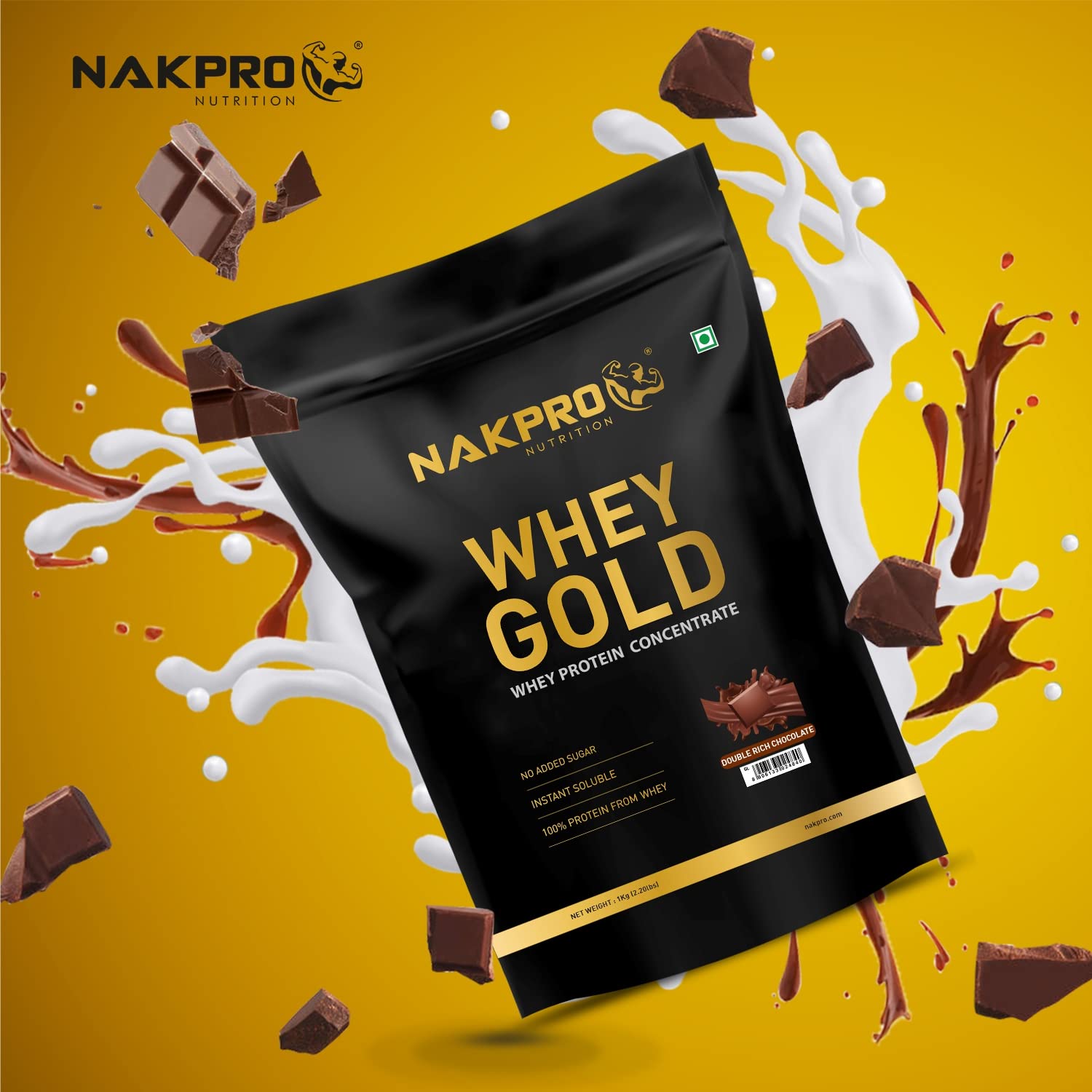 NAKPRO NUTRITION Gold Whey Protein Concentrate & Isolate 500g Double Rich Chocolate flavour | 25.5g Protein, Trustified Certified 4