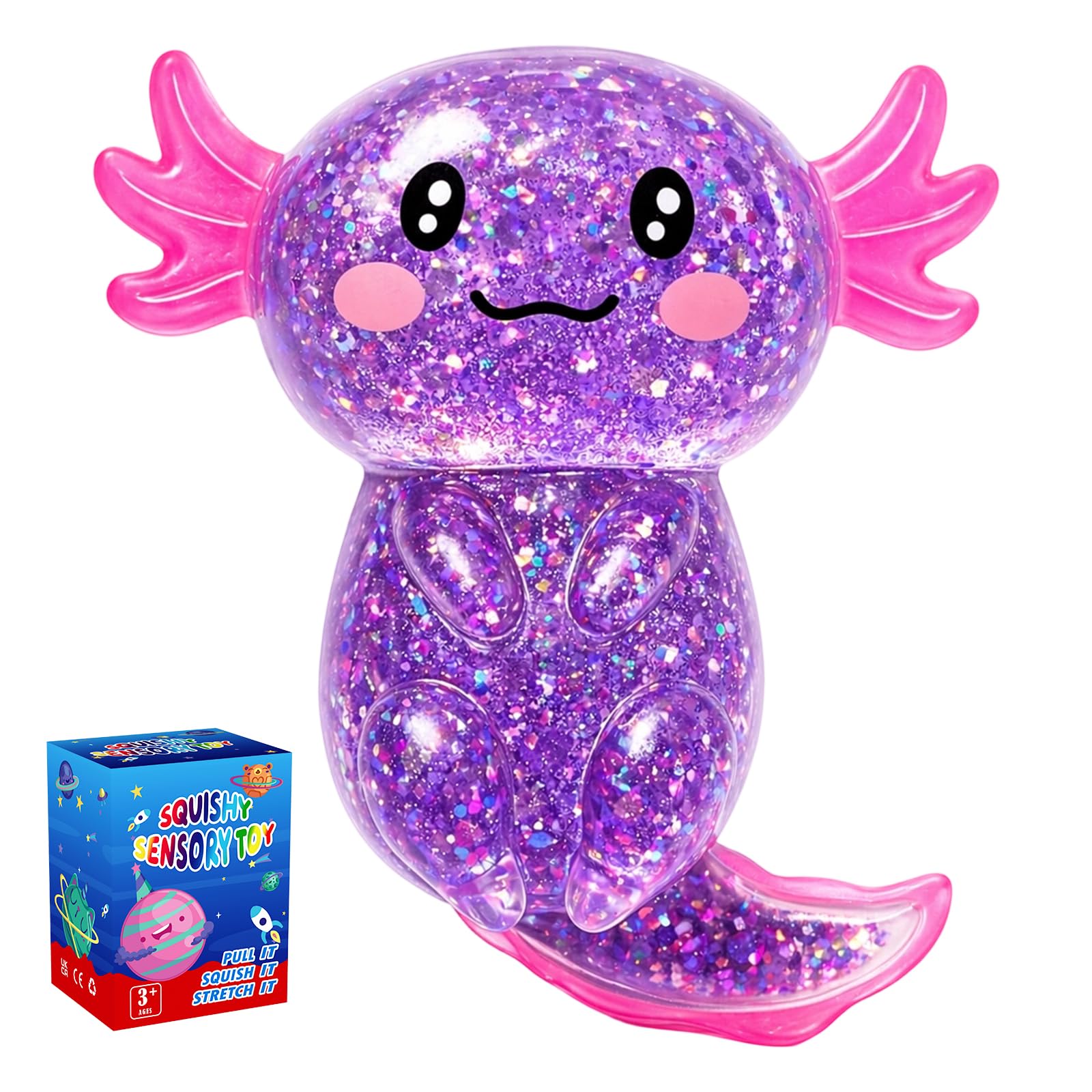 Axolotl Squishy Stress Relief Toy,Fidget Toys for Kids Youth Adult,Cute Malt Sugar Axolotl Toy Adults,Soft Squeeze Sensory Toy for Kids and Adults,Handheld Stress Ball for Anxiety and Focus (Purple)