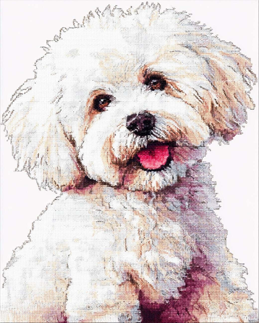 RKFLGEW DIY Seed Bead Embroidery Kits Cartoon White Dog 40x50cm