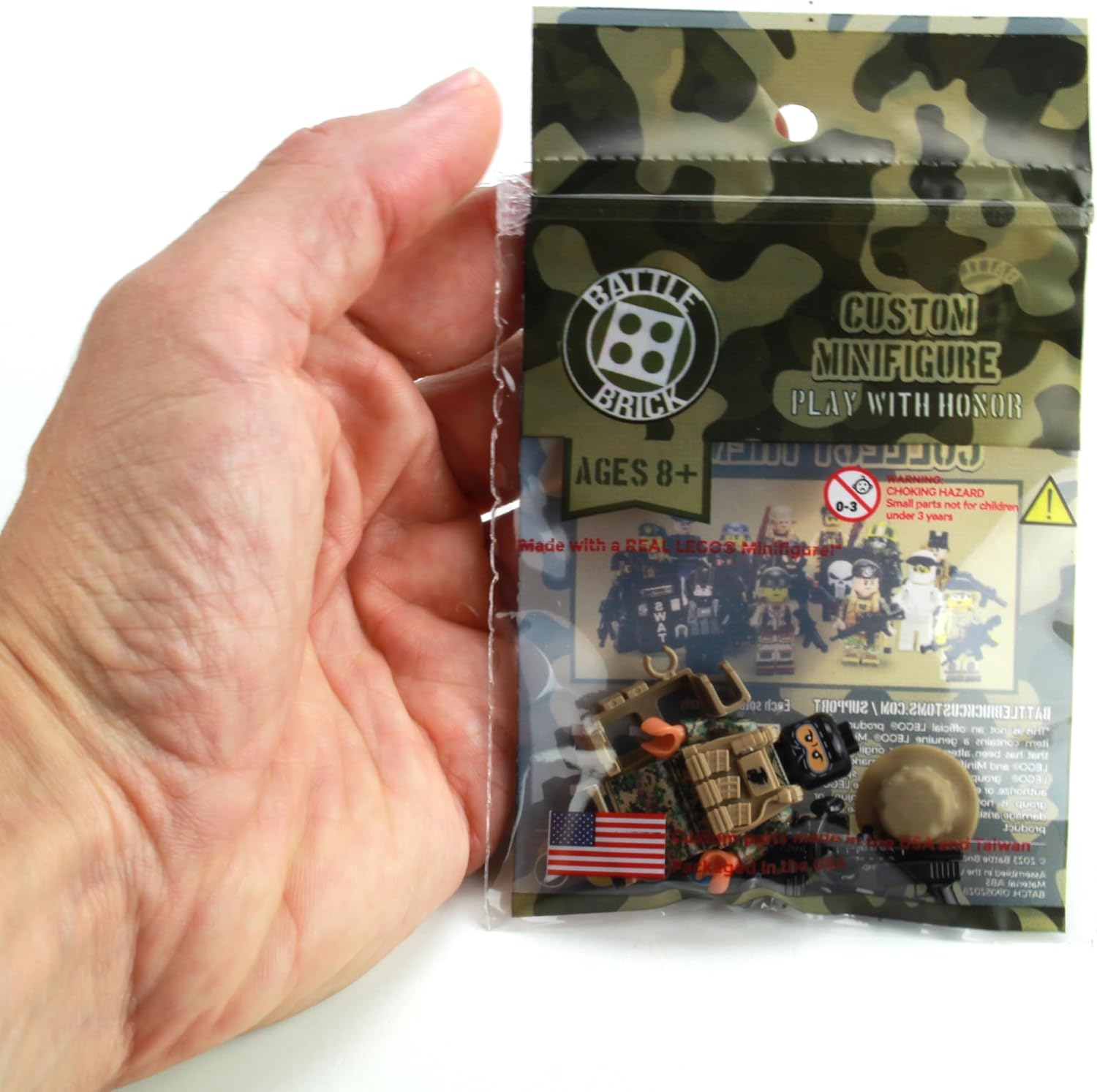 Battle Brick 1.6 Inches Tall Marine Force Recon Sniper Custom Minifigure | Collectible Genuine Military Minifig | Printed Camo | Gear Made in the USA | Great Gift for Ages 10+ to Adult AFOL