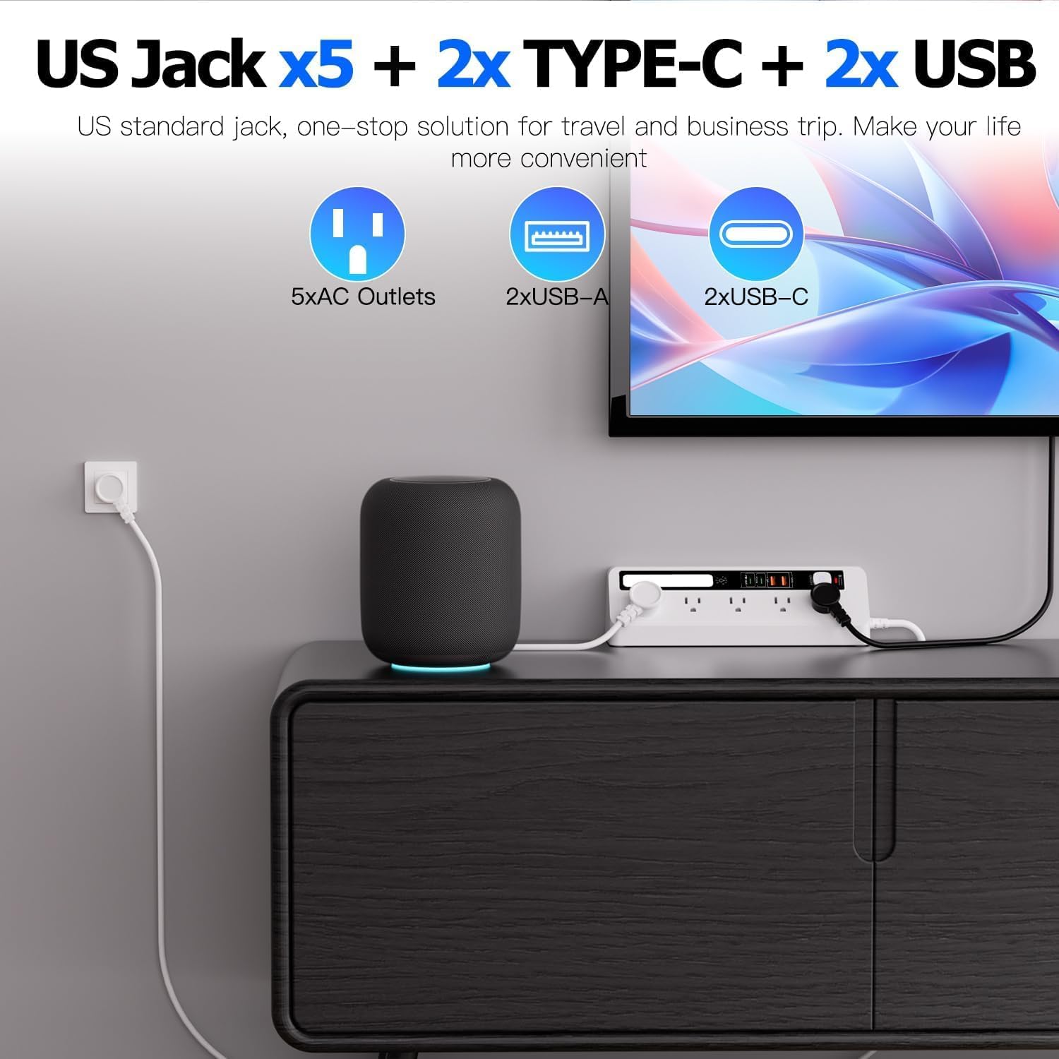 Power Strip Surge Protector,5 Outlets with PD65W Charging (2 USB-A 2 USB-C) with Night Light 6ft Extension ETL Listed Cord, for Home, Office, Dorm Essential UL Test Report (PD35W-white)