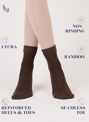Miniatura 2 de Hugh Ugoli Calcetines para diabéticos para mujer, súper suaves, finos calcetines de bambú anchos, sueltos, parte superior no vinculante, puntera sin